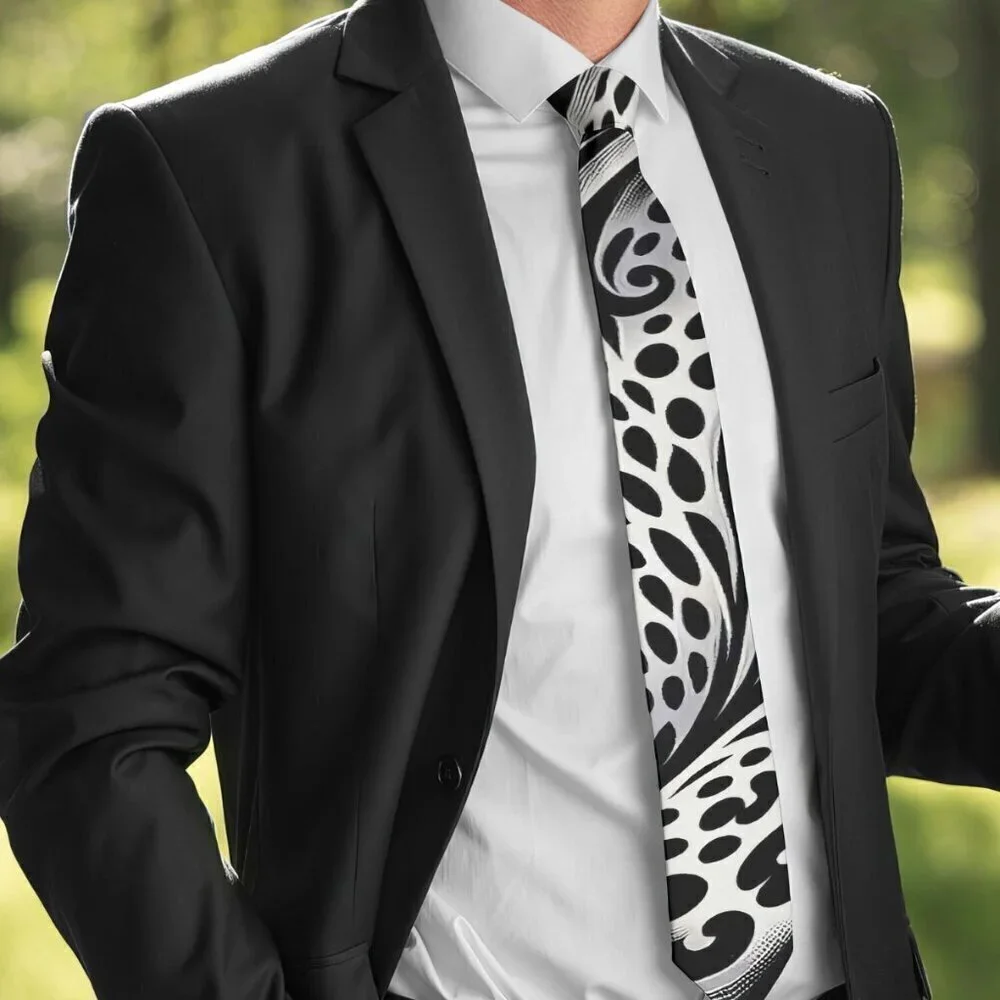 Mens Tie Trippy Cheetah Snow Leopard Menswear Necktie Optical Art Animal Print